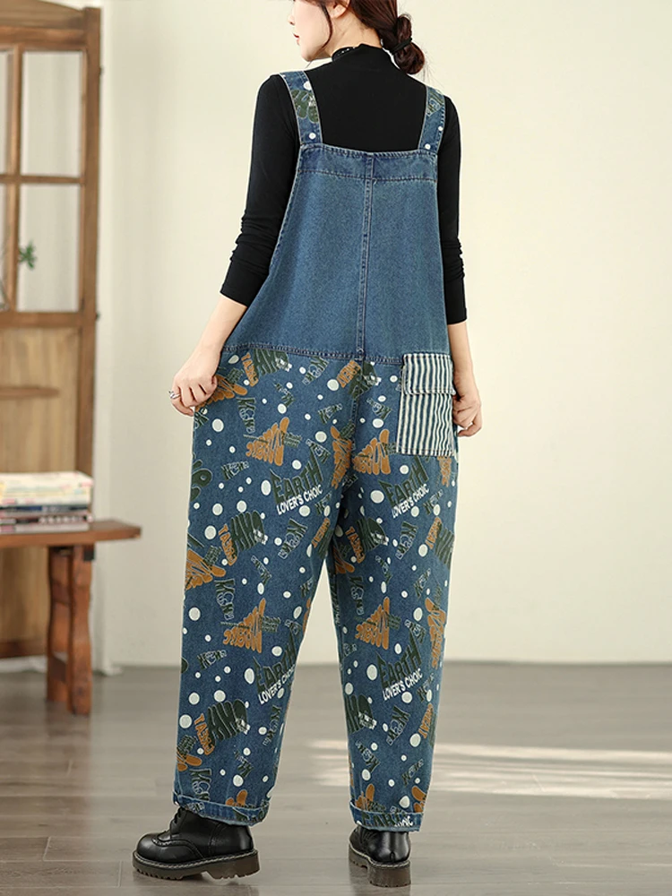 NYFS Four seasons new printing Patchwork Women Denim Overalls Trousers Female Fashion Loose Plus Size Women Jumpsuit