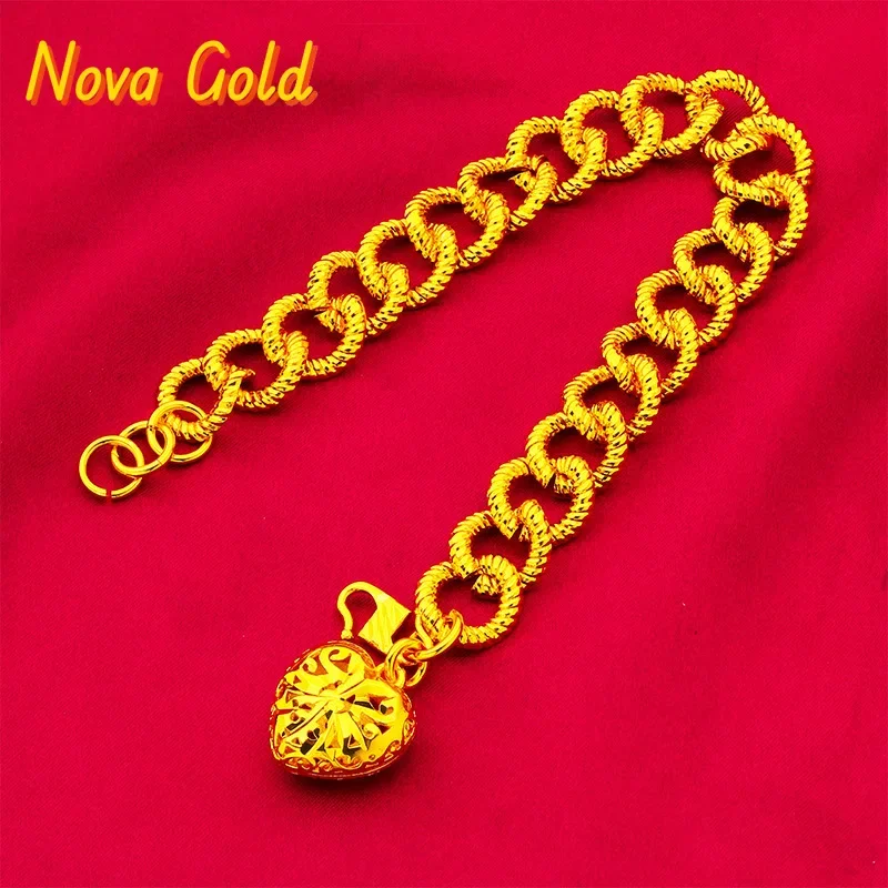 

NovaGlod Hollow Heart Bracelet for Women, 24K Gold, AU999 | Polished hollow hearts on delicate chain, sleek and radiant for dail