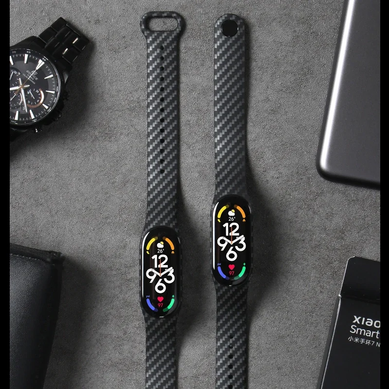 Carbon fiber straps For Xiaomi Mi Band 7 nfc Wristband smartwatch MIband 5 silicone bracelet correa Mi Band 4 5 3 6 accessories