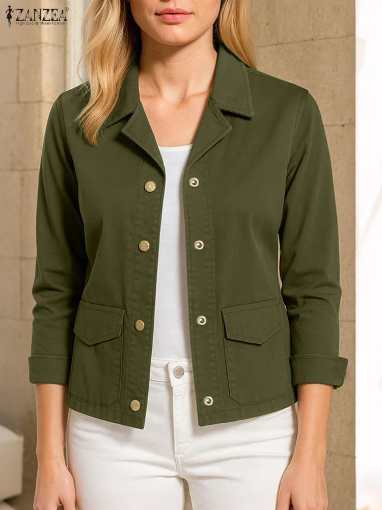 

ZANZEA Fashion Women Jackets 2025 Autumn Outwear Long Sleeve Solid Slim Fit Coats Stylish OL Work Outwears Female Thin Coats