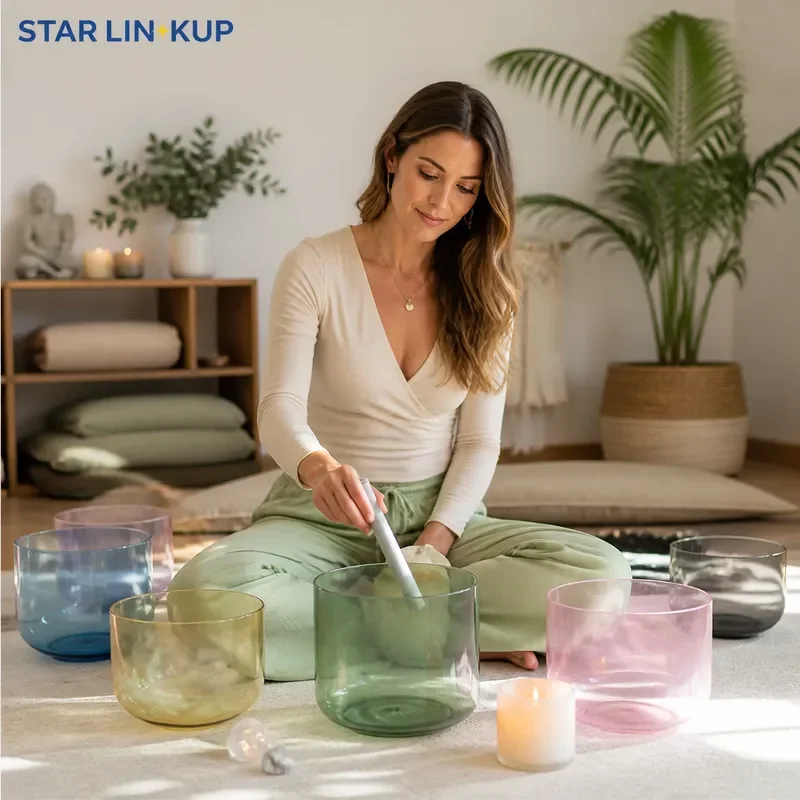 STAR LIN KUP 432Hz Bright Green Transparent Alchemy Crystal Singing Bowl for Sound Healing Meditation Yoga Chakra Balancing
