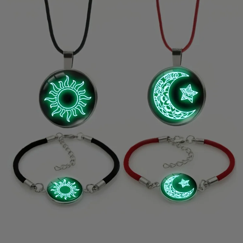 2 Pcs/Set Luminous Sun Moon Pendant Necklaces for Women Men Romantic Glow In The Dark Couple Necklace Friendship Jewelry Gifts