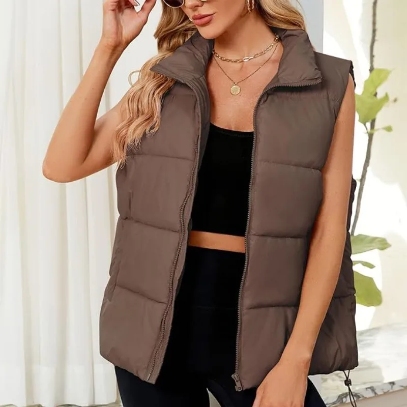 Sleeveless Cotton-padded Vests Coats Jacket Medium Long Stand-up Collar Thermal Down Cotton Vest Thickened Vest Jacket Outwear