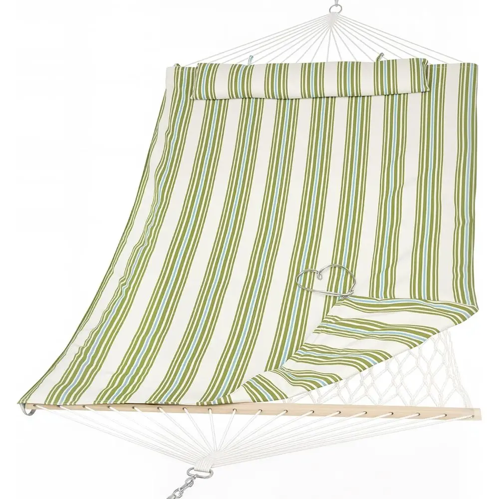 

Double Hammock with Hardwood Spreader and Polyester Pad, Green & Beige