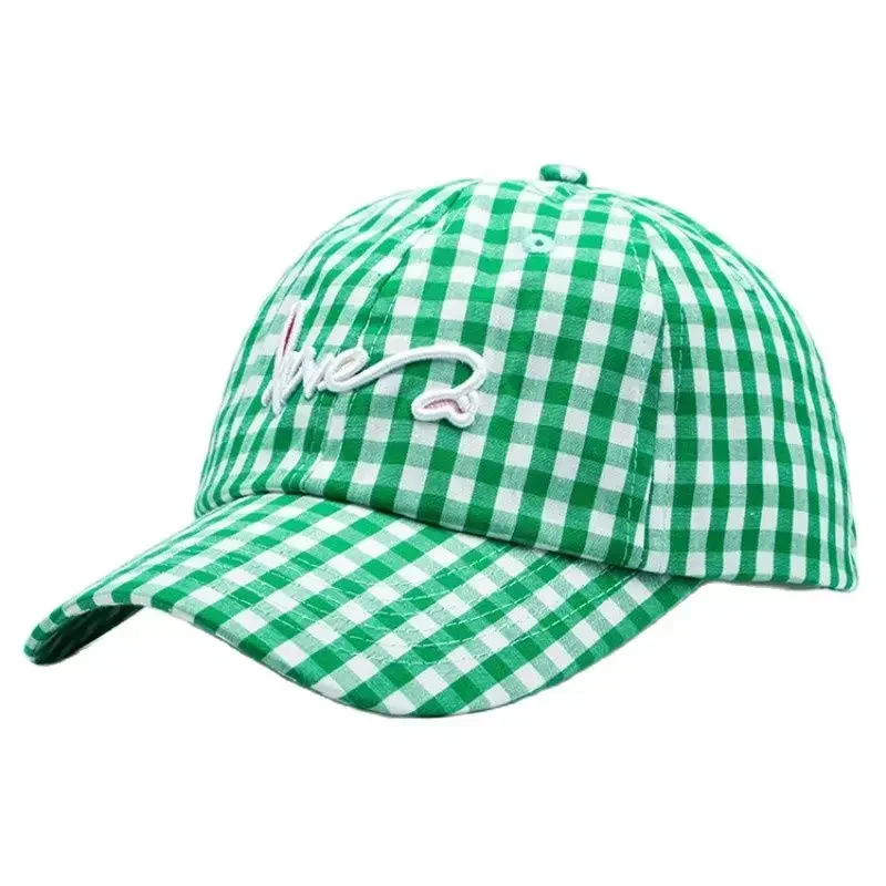 

Fashion Plaid Cap Love Embroidered Baseball Cap Women Girls Hat Fresh Color Green Outdoor Wear