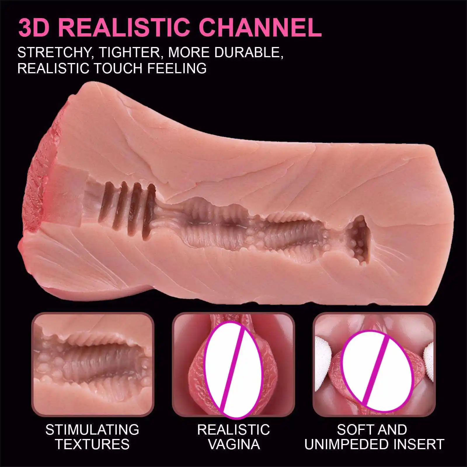 Super Realistic Male Masturbator Textured Lifelike Male Masturbation Cup with Depth Reusable Soft Silicone Monster S8307