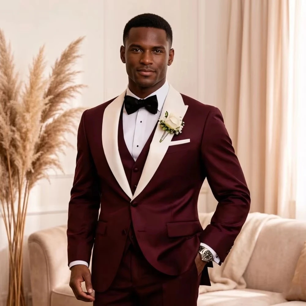 Men'S Formal Wear For Reception - 3-teiliger formeller Herrenanzug mit spitzem Revers,