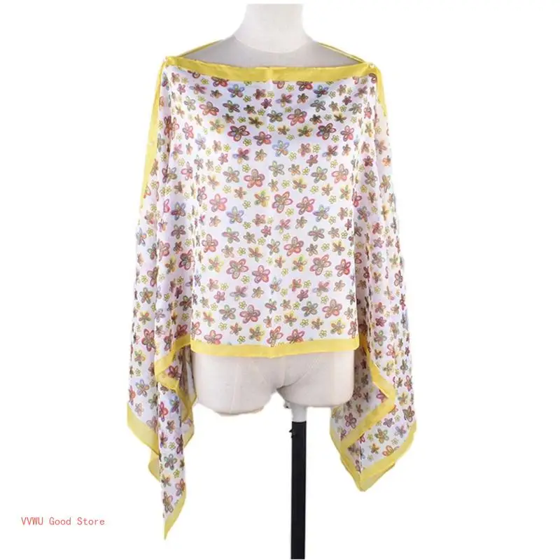 Sunproof Shawl for Woman Flower Print Shawl Breathable Scarf for Beach Getaways