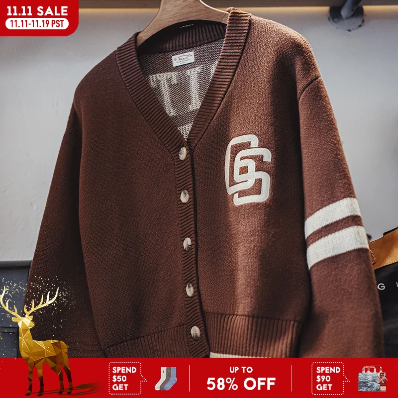 

Maden Женский свободный вязаный свитер кардиган винтажный с заниженной линией плеча, V-образным вырезом и пуговицами, повседневный осенне-зимний топ