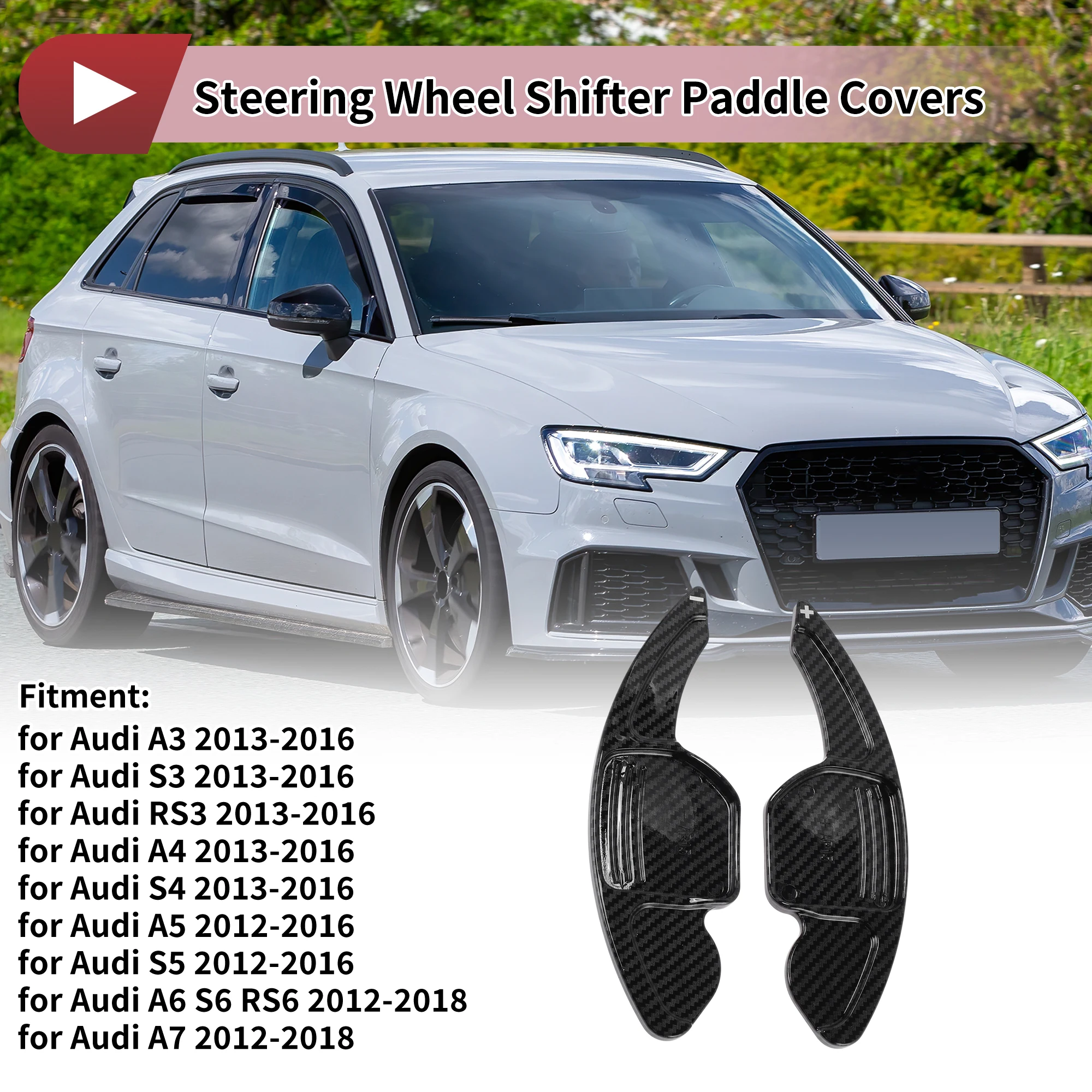 UXCELL 1 set zwarte kunststof stuurwielpeddels voor Audi A3 13-16