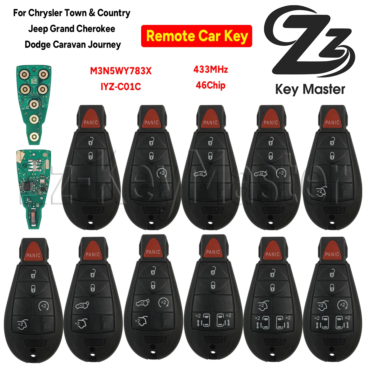 Zz Remote Key M3N5WY783X/M3N32297100 433Mhz 7941 46chip IYZ-C01C For Chrysler Jeep Dodge 2012 2013 2014 2015 2016  56046771AA
