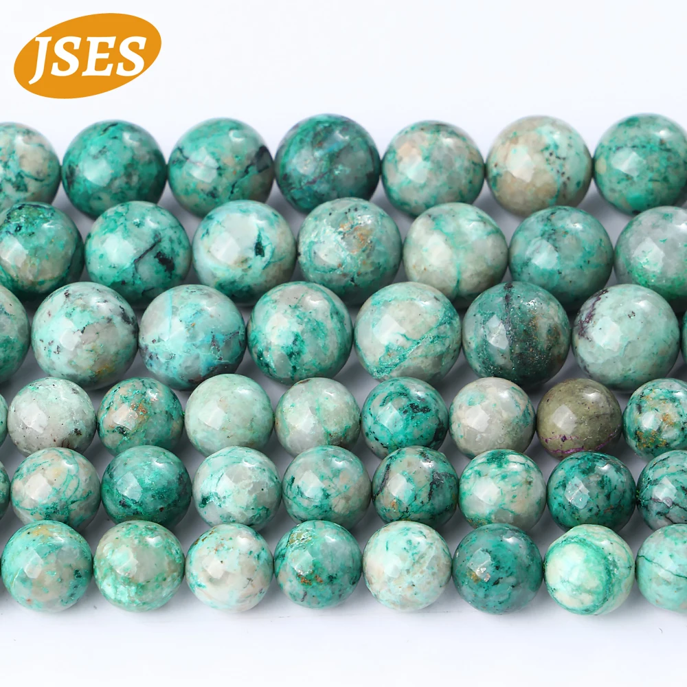 JSES Natural Green Chrysocolla 8/10mm Loose Gemstone Beads for Jewelry Making Bracelet Wholesale Crystal Beads DIY Accessories