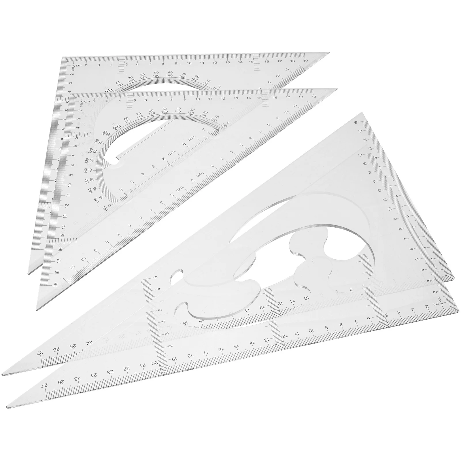 4Pcs Triangle Rulers Measurement Tools Set Square Geometry Plastic Drawing Rulers for School Office Use Multi Functional