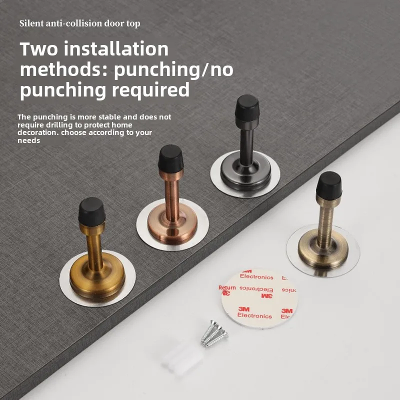 Stainless Steel Door Stops, Wall Mounted Door Stopper with Rubber Holder and Catch, Floor Fitting with Screws for HomeBedroom