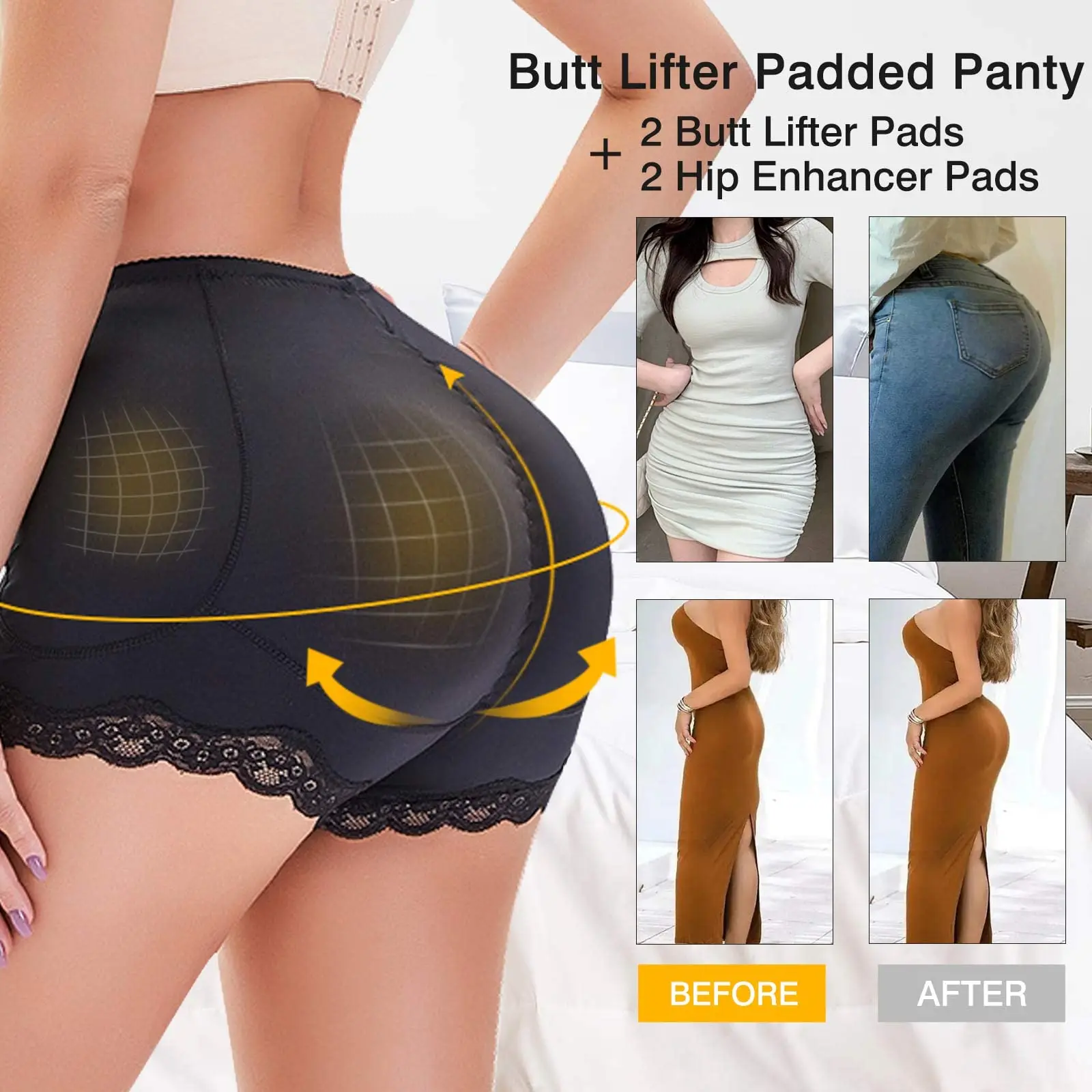 Women\'s Butt Pads for Bigger Butt Lifting Shapewear Hip Dip Pads Padded Underwear Enhancer Shorts Removable Pads But Pads Booty