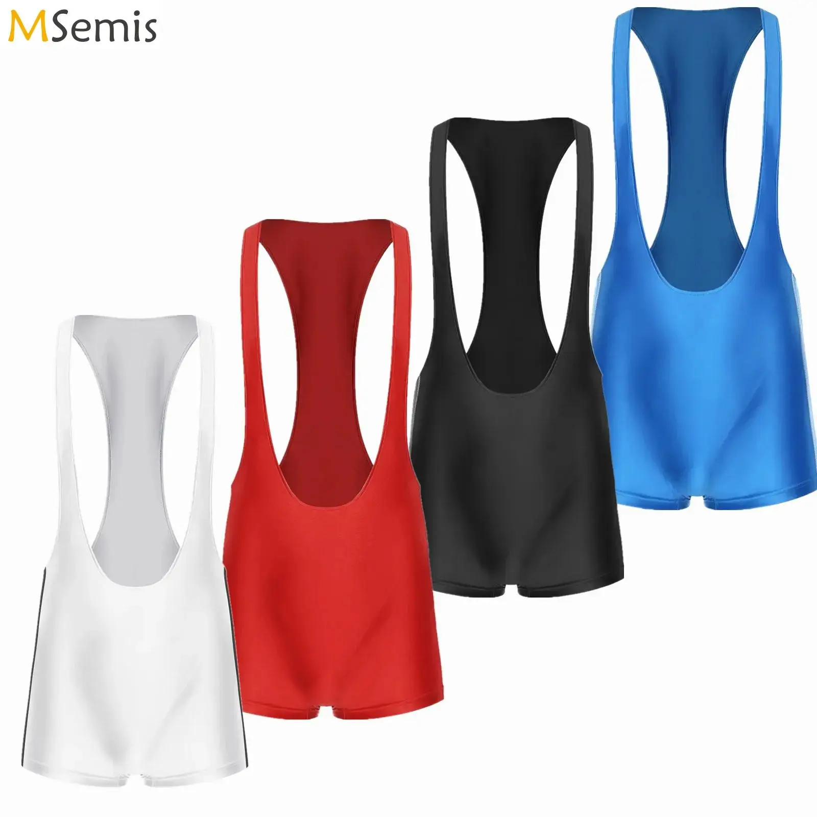Mens Lingerie One Piece Singlets Wrestling Mankini Costume Glossy Bodysuit Racer-back Hollow Out Open Butt Boxer Shorts Jumpsuit