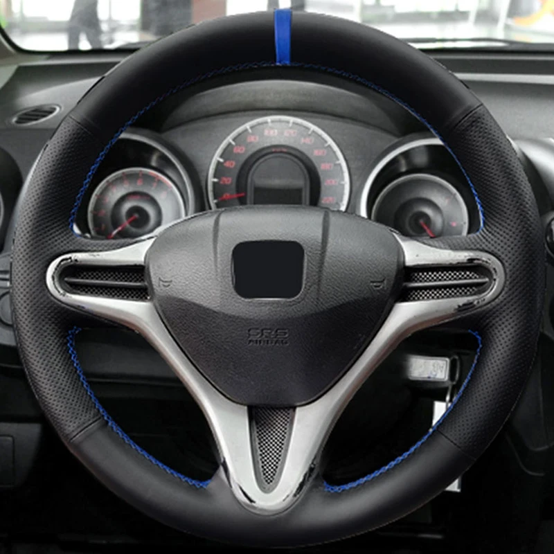 Protector para volante de coche, embellecedor de cuero perforado trenzado a mano para Honda Fit Jazz City 2009 2010 2011 2012 2013 Insight 2010- 2014