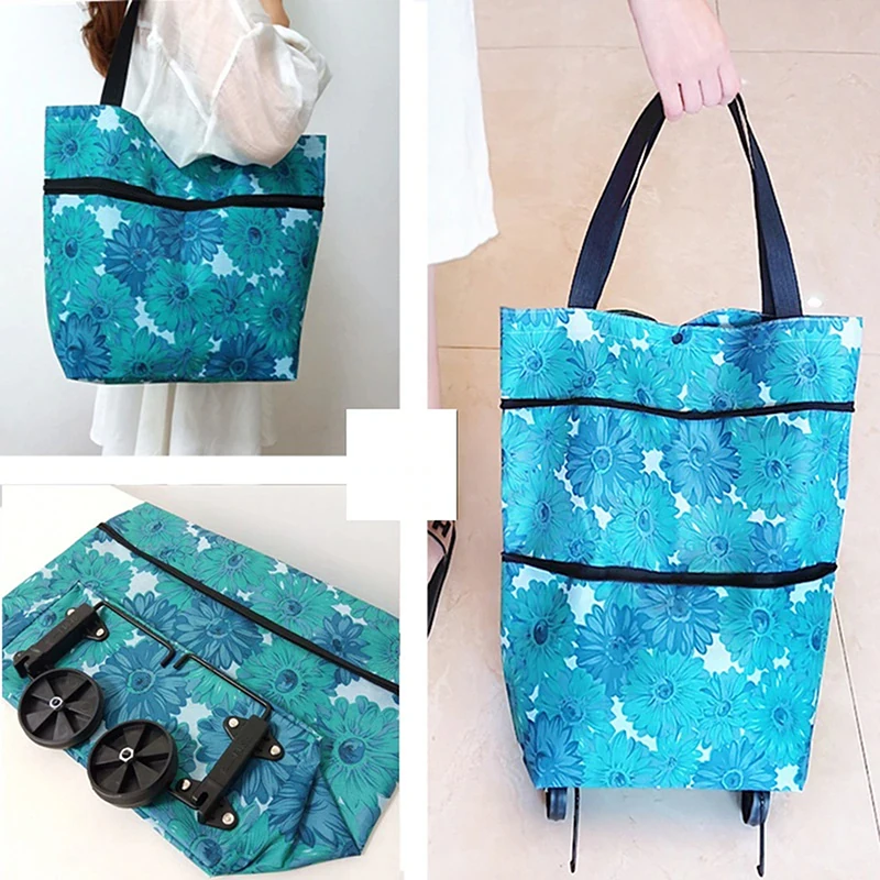 Foldable Shopping Trolley Bag With Wheels Large Reusable Cloth Hand Tote Bolsas Eco Fabric Storage Bag Grocery Pull Cart Bag