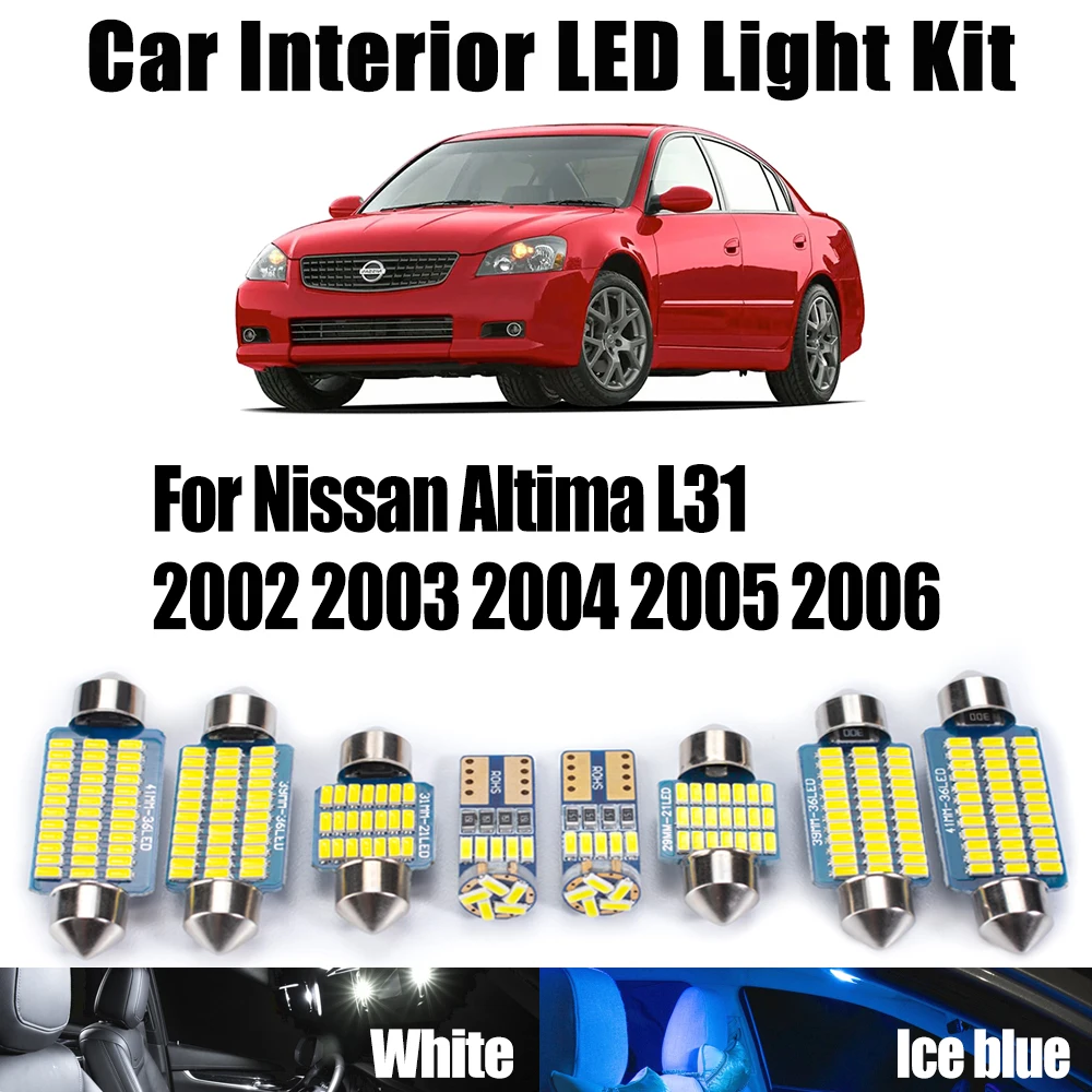 

16Pcs Canbus For Nissan Altima L31 2002 2003 2004 2005 2006 Car Accessories LED Interior Reading Map Number Plate Door Light Kit
