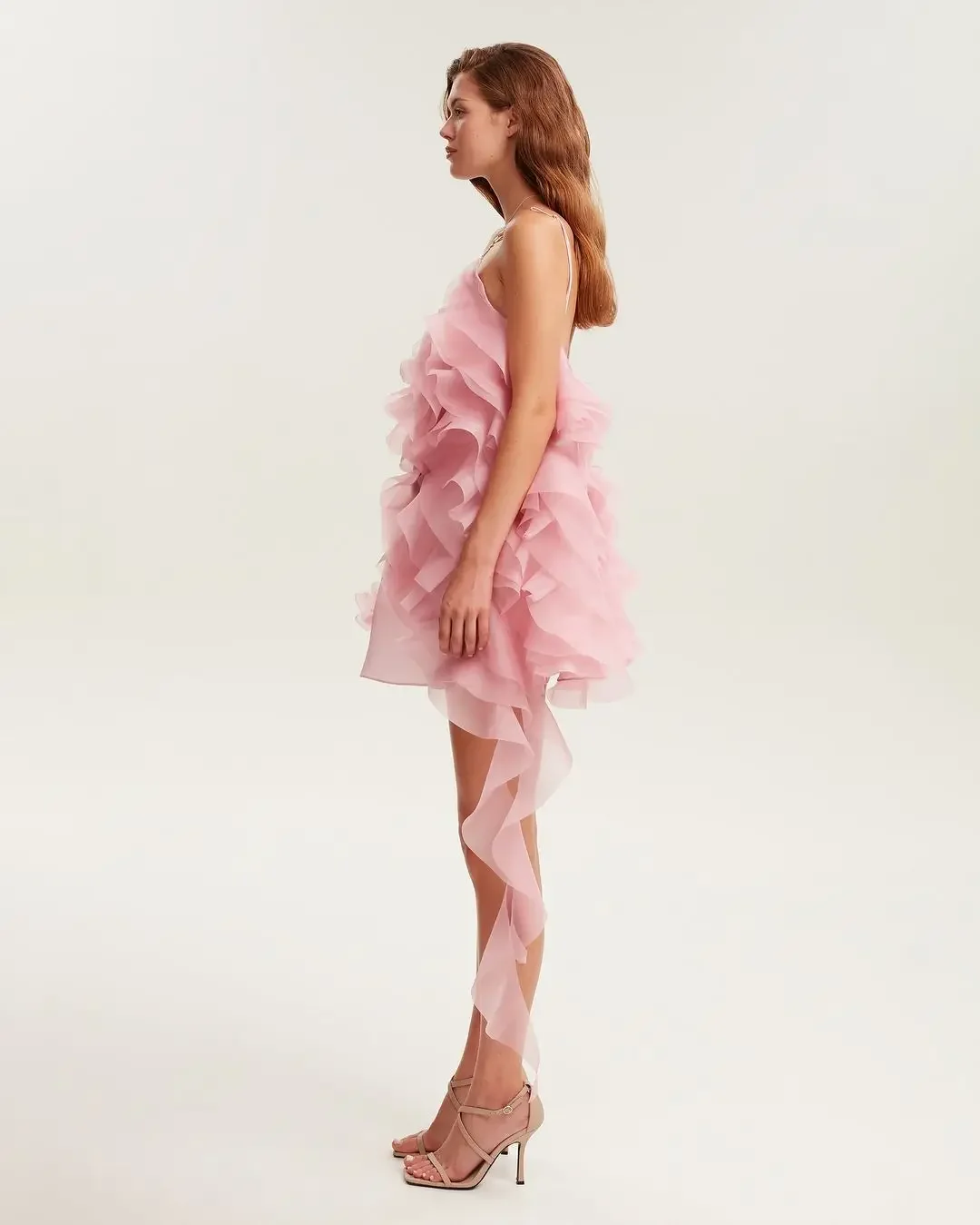 HOBBY Lovely Pink Short Party Dresses Mini Length Ruffles Handmade 3D Flower Zipper Back Women High Street Maxi Dress Cocktail