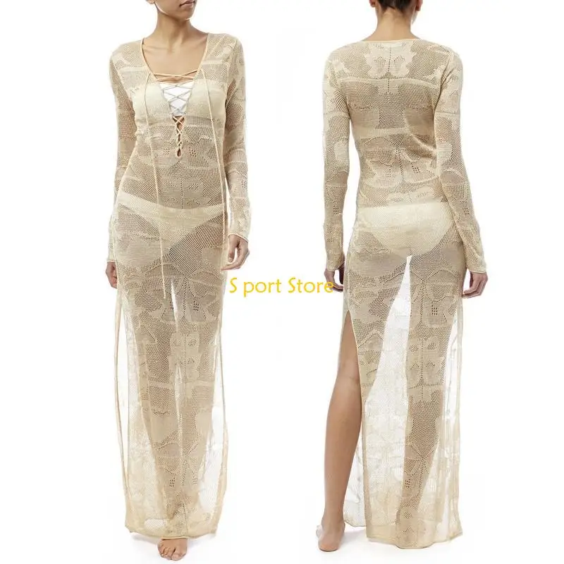 U2JB Sun สำหรับป้องกันชายหาดผู้หญิง Hollow Holiday ชุดถักชุดว่ายน้ำ C