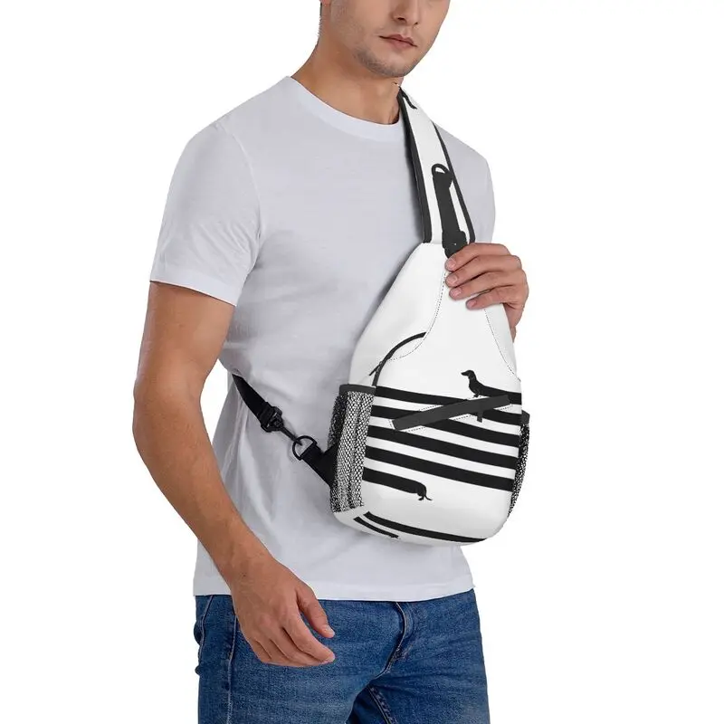 Bolso largo personalizado para hombre, mochila cruzada para el pecho, hombro, perro salchicha, cachorro, viaje, senderismo, día