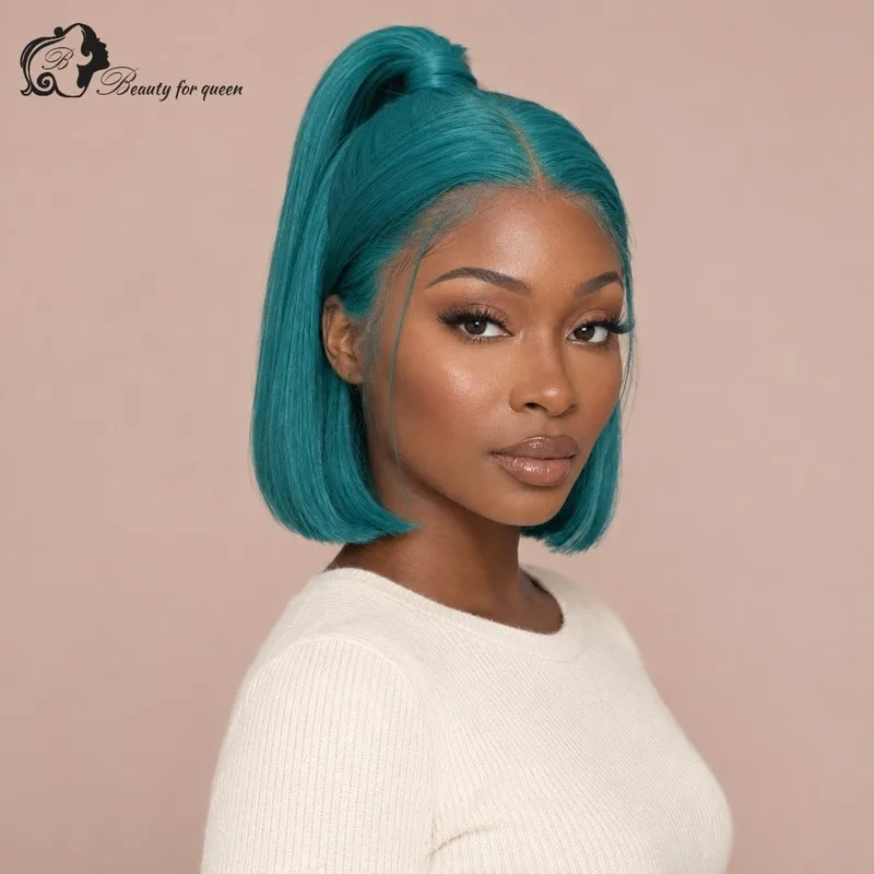 Teal Straight Lace Front Wig Bob Luxe Deep Glamorous Party Heat Friendly Salon Ready To Wear Sleek 180 Density Voluminous