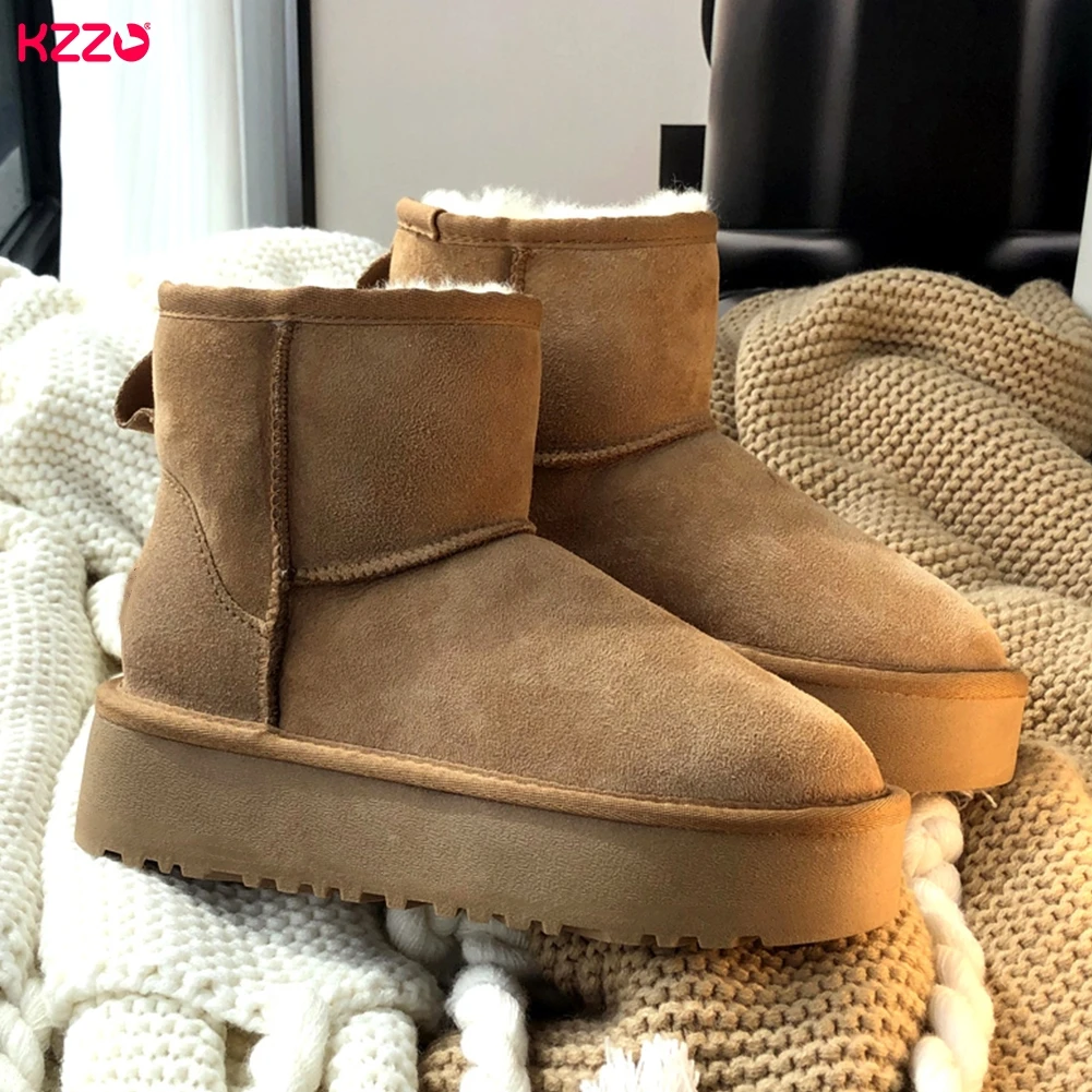 KZZO Botas de nieve para mujer Plataforma Piel Invierno Piel de oveja auténtica Cuero Australia Tobillo Forro de lana natural Zapatos cálidos Impermeables