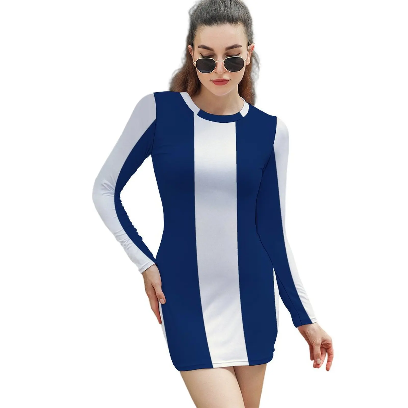 

West Brom Stripes Long-Sleeved Sheath Dress women's evening dress 2024 chic and elegant evening dress Women's