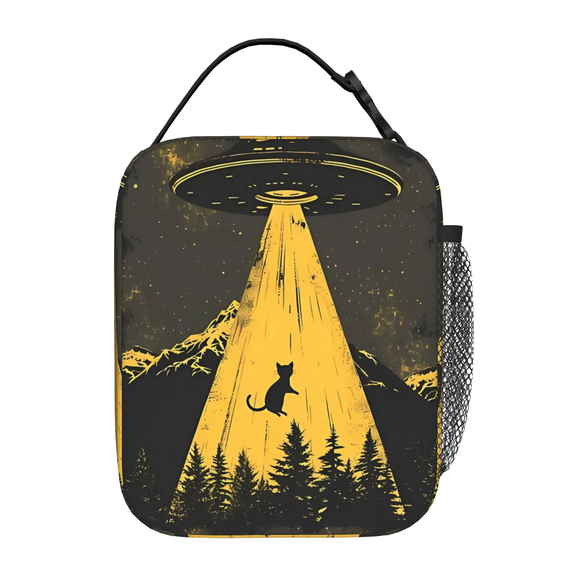 Back to school season Cat UFO Handbag Yellow Light Column Vintage High Street Multi-Function Leakproof Lunch Bag