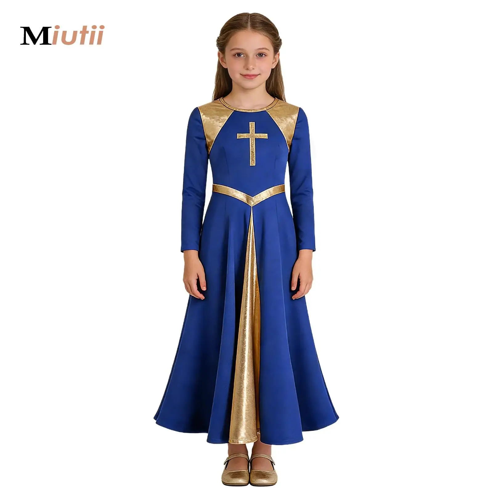 

Big Girls Long Sleeve Church Choir Worship Praise Liturgical Dress Modern Lyrical Dance Waltz Stage Performance Dancewear