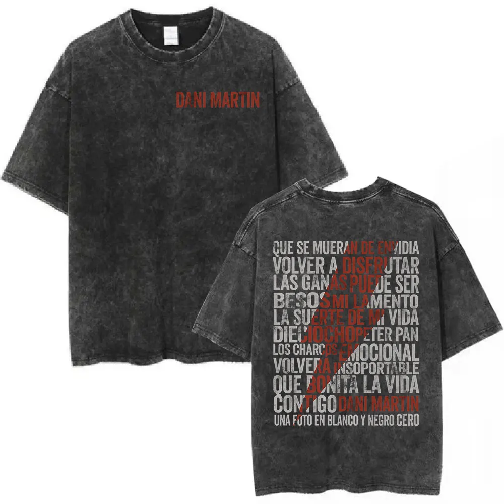 

Винтажные футболки с эффектом потертости Dani Martin La Montana Rusa Album Merch, мужские и женские футболки в стиле Харадзюку с коротким рукавом, хлопковые повседневные футболки