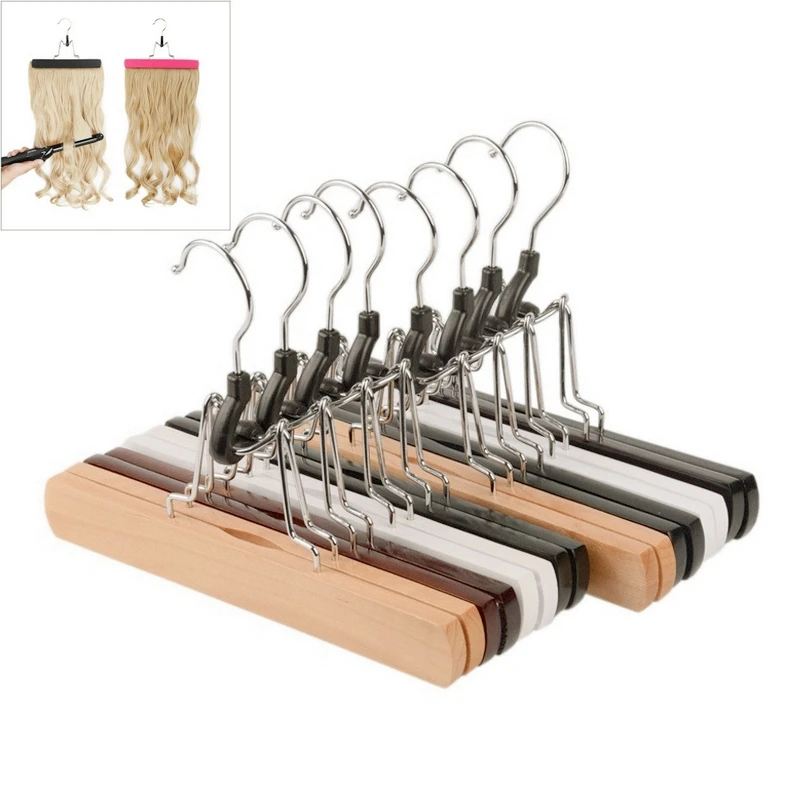 

10PCS Multifunction Hotel Neat Wardrobe Skirt Hanger Wooden No Trace Clip Type Storage Drying Rack Trouser Clothes Hanger