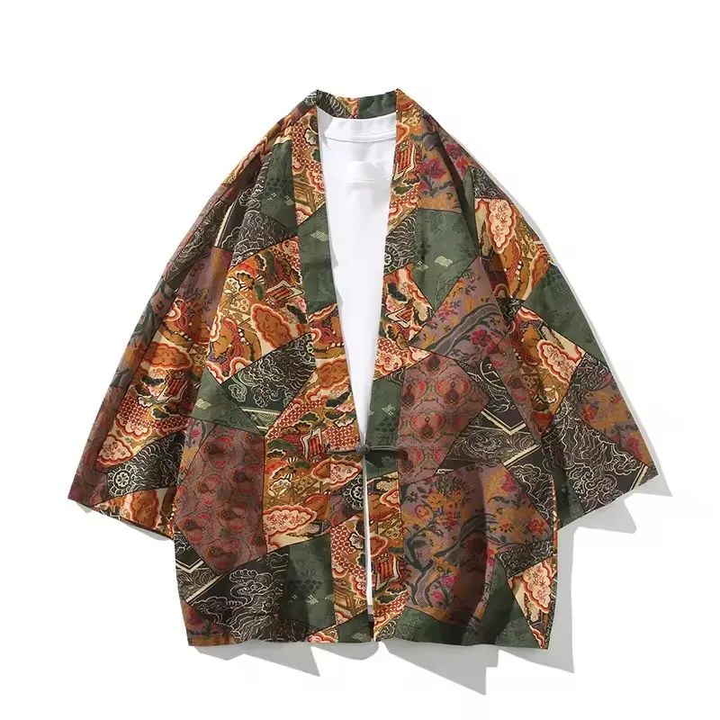 

Shirts Men Yukata Cosplay Japanese Kimono Retro Shirts Men's Ethnic Style Print Women Fashion Linen Shirts Haori Oversize Blouse