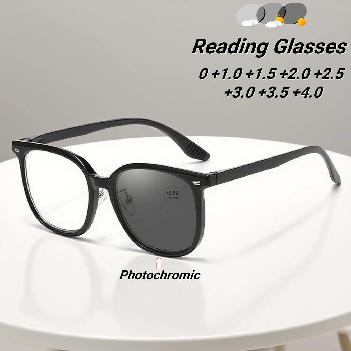 

2025 New Fashionable Large Frame Photochromic Women's Reading Glasses Ultra Light Neutral HD Mi Nail Presbyopia Glasses