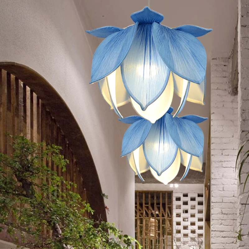 Cloth-Craft Hanging Lamp Creative Hotel Restaurant and Tea House Beauty Salon Lamp Lotus Zen Lotus Chandelier