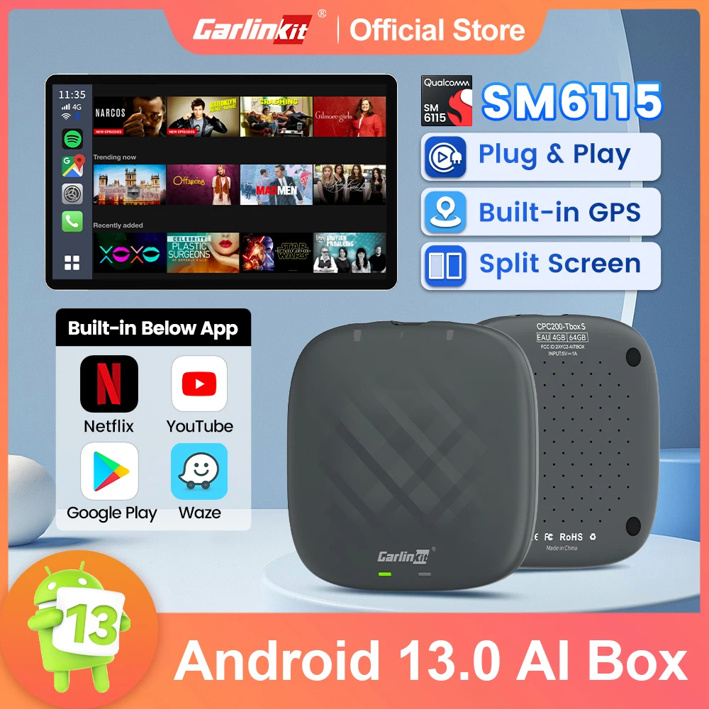 

CarlinKit CarPlay Mini Ai TV Box Android 13 Беспроводная связь CarPlay Android Auto для Audi Mazda Toyota Kia MG Volvo и т. д. Поддержка Netflix YouTube 512G SD Smart CarPlay Streaming Box