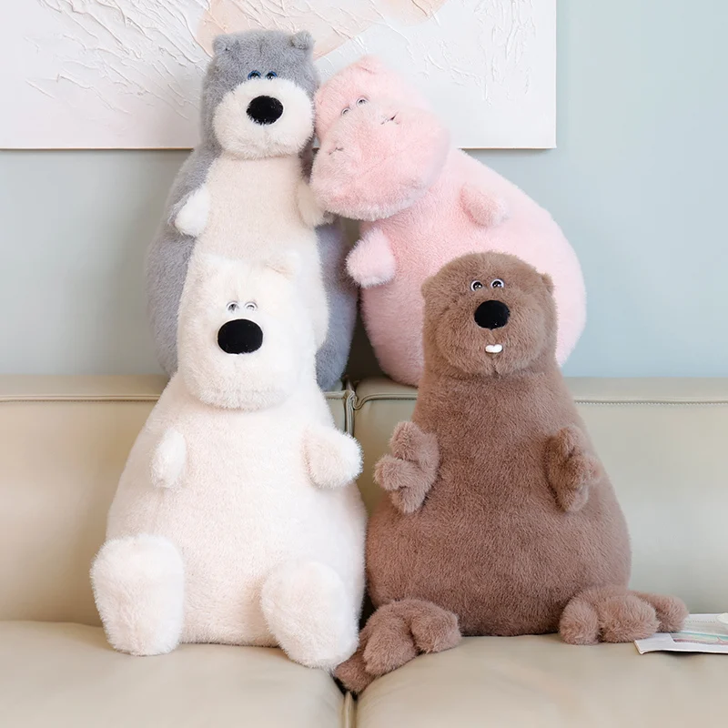 4 Styles Cartoon Dolls Birthday Gifts Room Decor Animation Film Hippo/Polar Bear/Husky/Groundhog Plush Toys