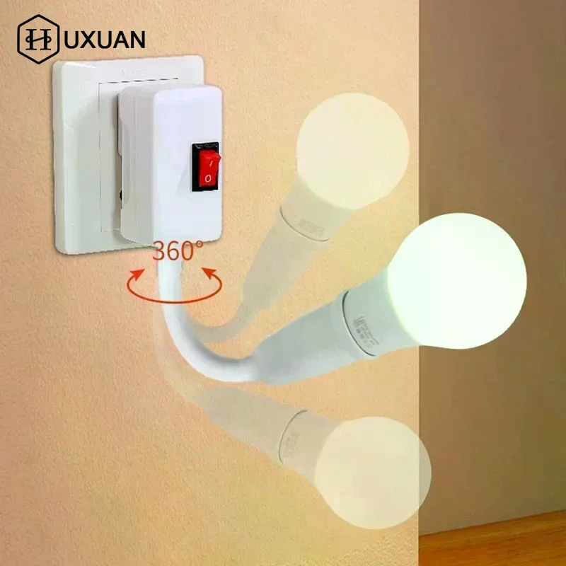 

EU Plug E27 Direct Plug In Swivel Head E27 Socket Bulb Holder With Switch LED Table Lamp Stainless Steel Hose Steering Lever