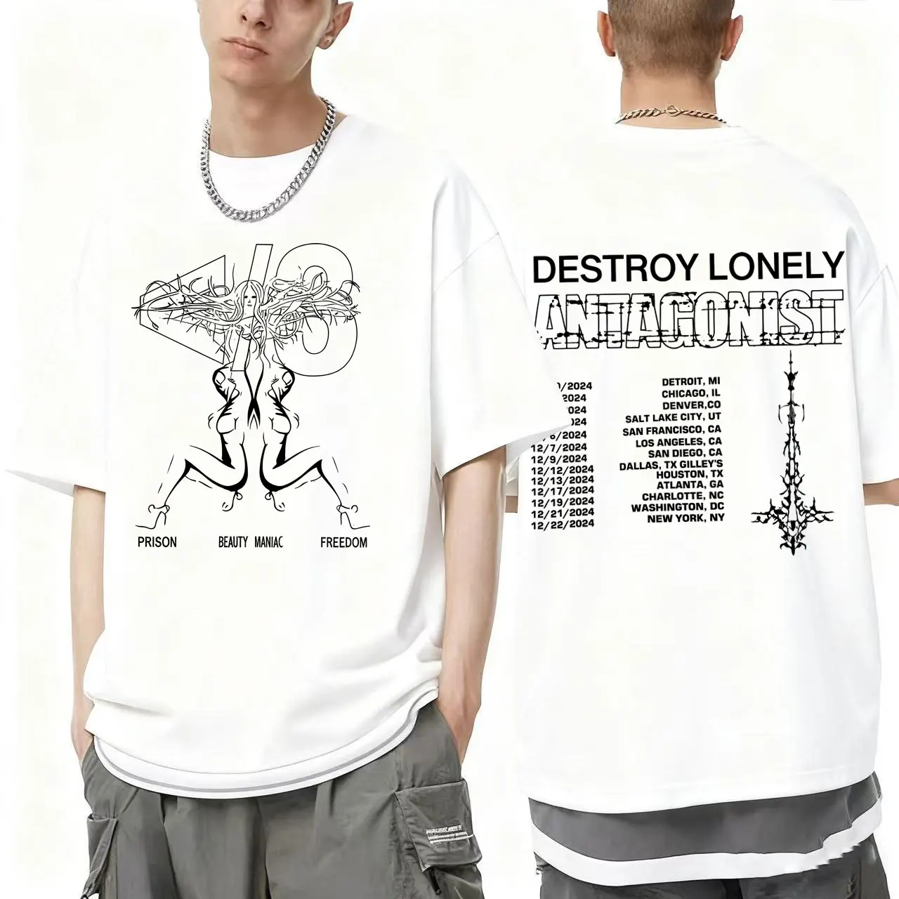 

Rapper Destroy Lonely Antagonist Tour 2025 T-shirt Playboi Carti Opium Streetwear Men Women Hip Hop Fashion Short Sleeve Tshirt