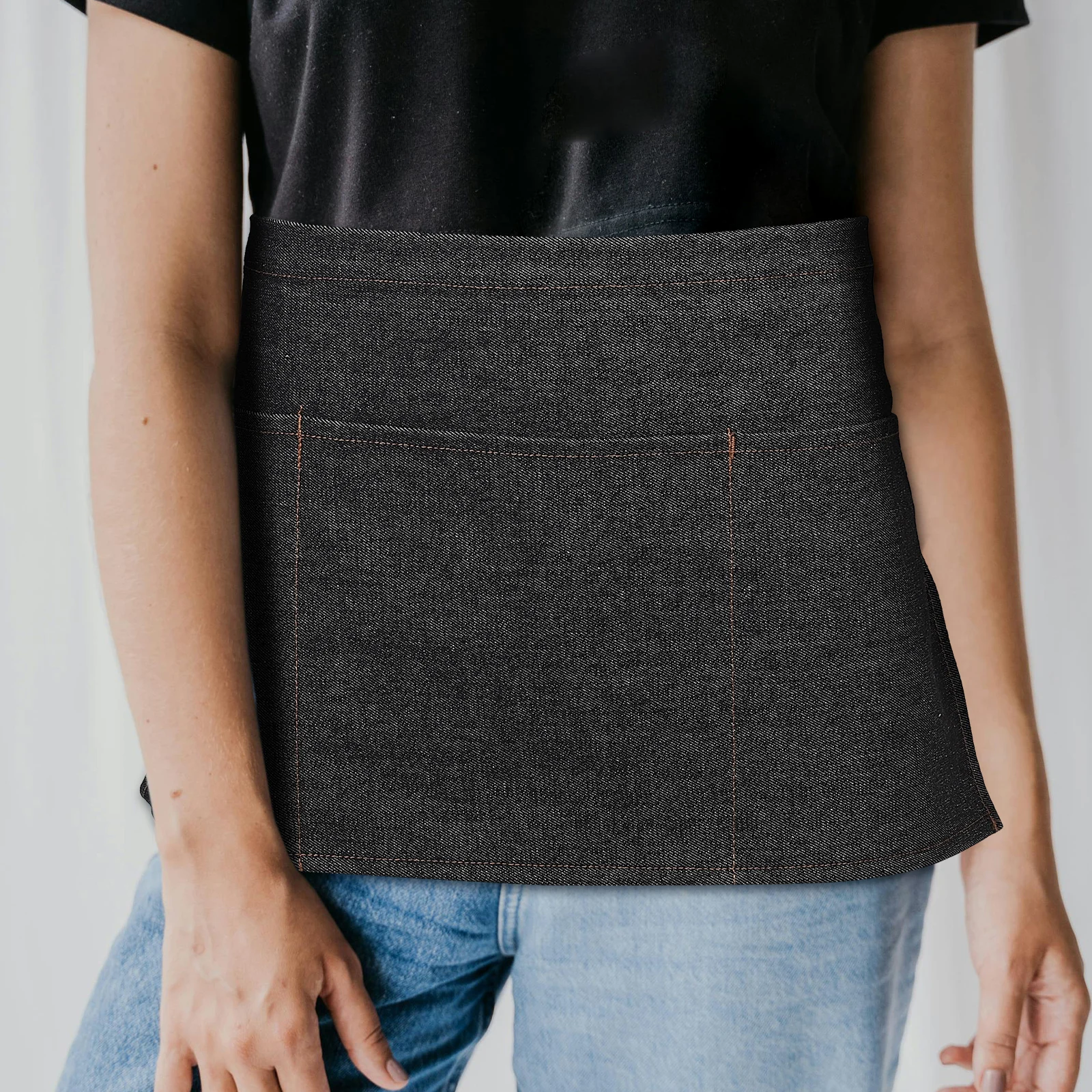 

Restaurant Waiter Apron Jean Waist Aprons Short Half Serving Denim Woman Waitress Lightweight
