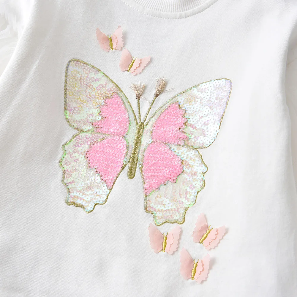 DXTON Girls Sweatshirts Spring Autumn Long Sleeve T-Shirt For Girls Sequined Butterfly Kids Tops Casual Sports Children Clothing