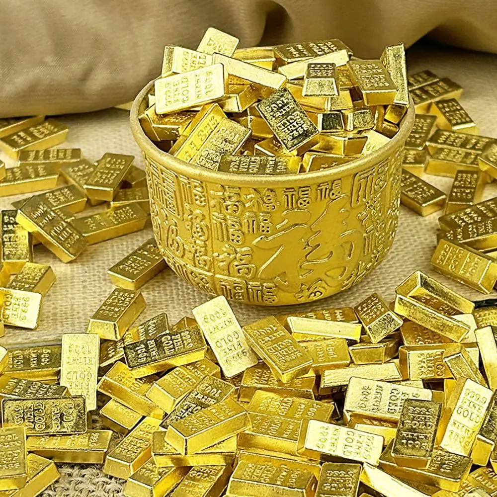 50/100Pcs Durable Alloy Small Gold Bar Solid Mini Wealth Attraction Ornament Golden Brick Craft Moving Business Opening Gift