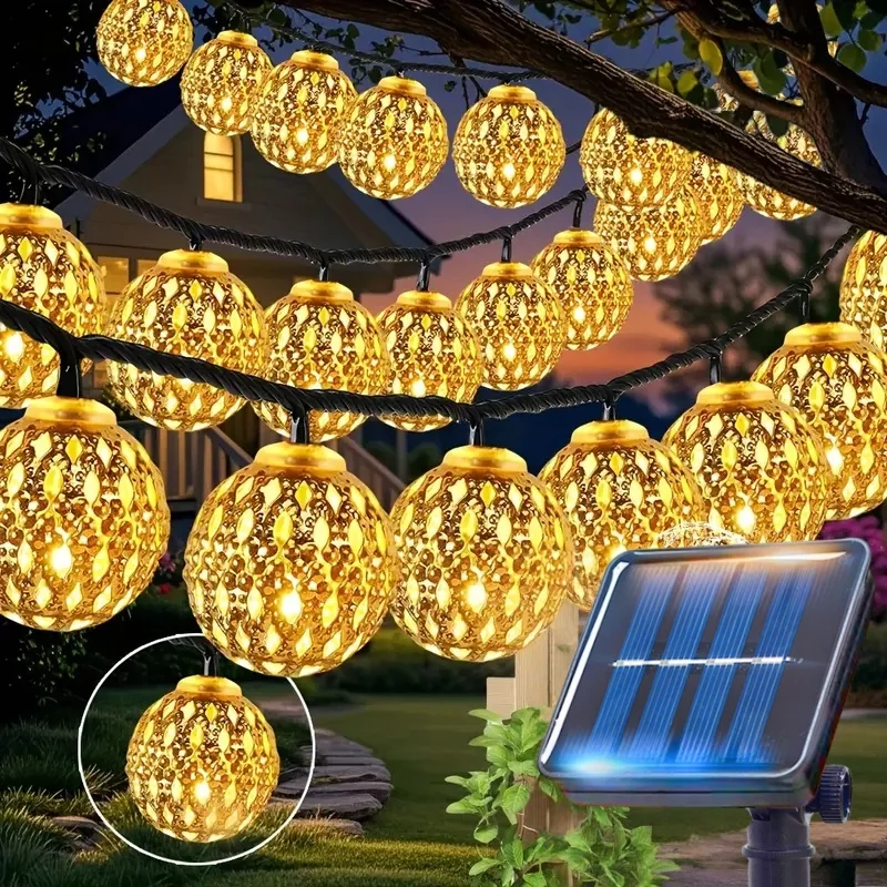 

Outdoor Solar Moroccan Ball String Light-50/30/20 LED Fairy Light, 8 Modes, for Garden Fence Christmas Party Holiday Lighting