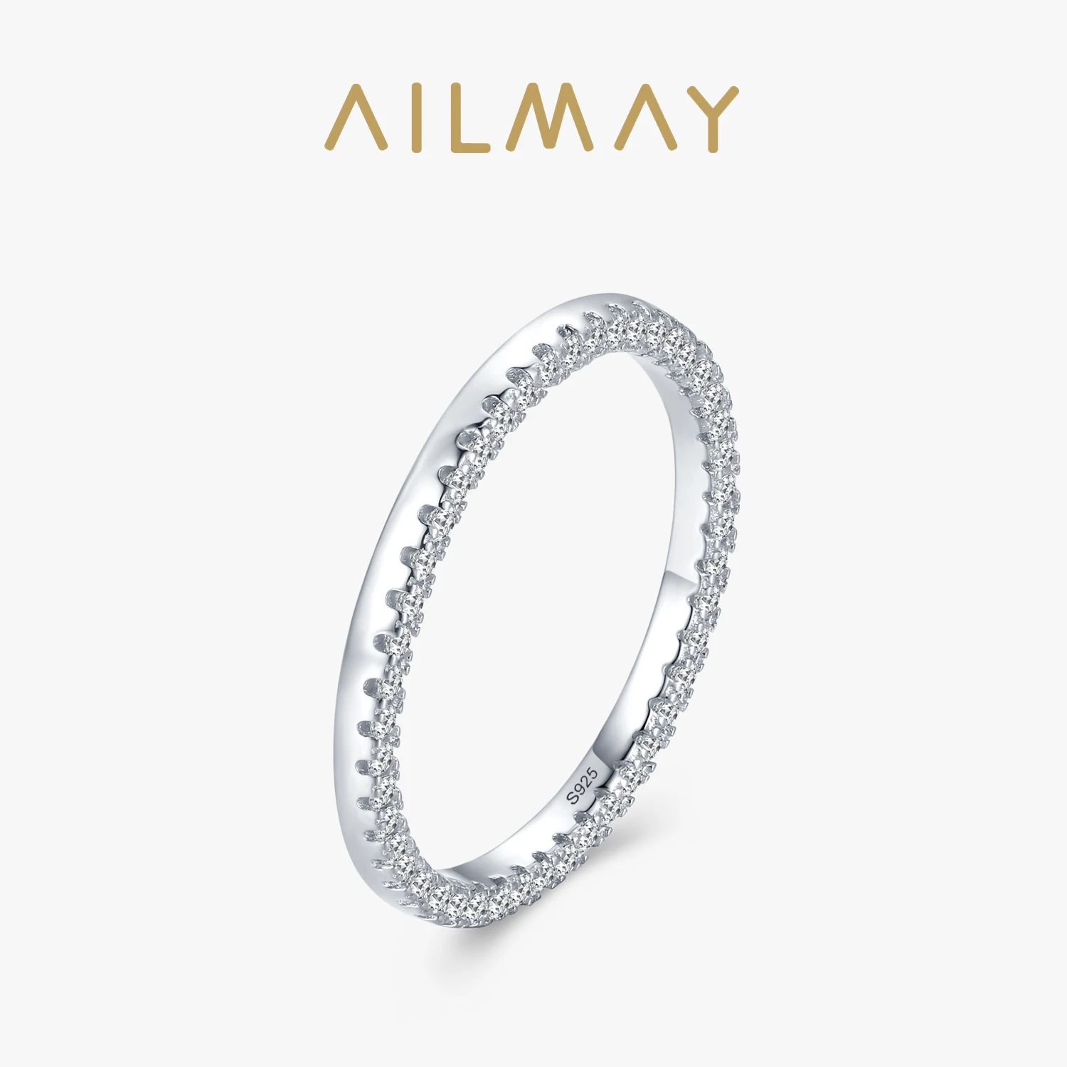 Ailmay Fashion Design Dazzling Full CZ Ring Real 925 Sterling Silver Female Stackable Wedding Finger Ring For Women Fine Jewelry