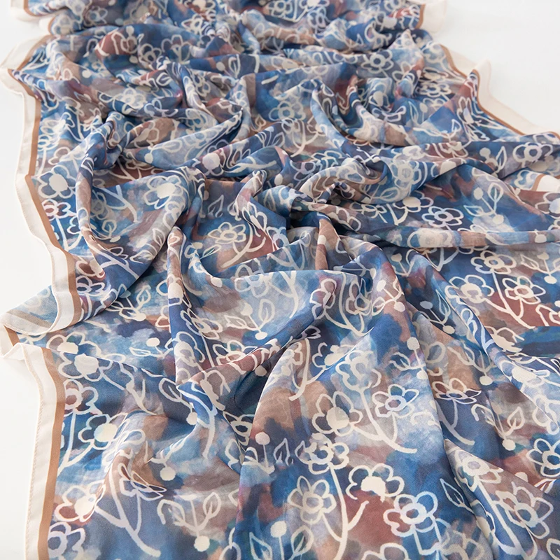 Vintage Flower Dyeing Print Chiffon Scarf Shawl Women Islamic Muslim Scarves Wraps Lady Echarpe Breathable Foulard Floral Hijabs