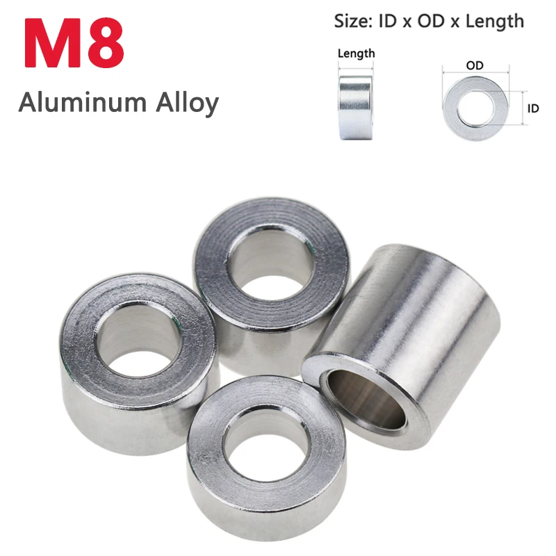 

M8 Aluminum Unthreaded Bushing Washer Round Hollow Standoff Spacer Gasket Sleeve Length 1.5 2 2.5 3 4 5 6 7 8 10 12 15 20 - 35mm