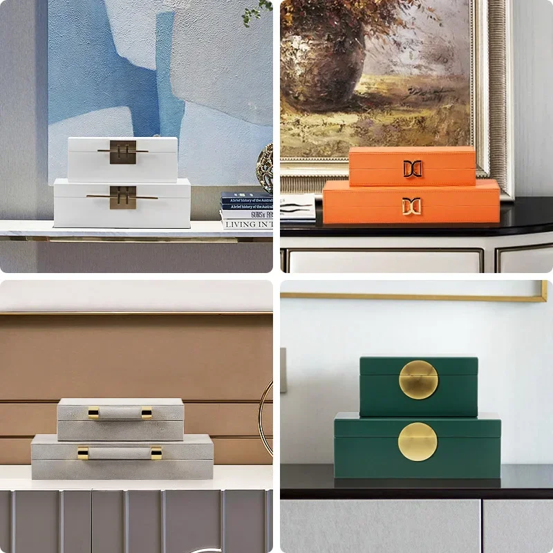 Kotak Penyimpanan Kulit untuk Perhiasan Kamar Tidur Elegan Organizer Rias Bermutu Tinggi Dekorasi Ruang Ganti Kotak Perhiasan Koleksi Ruang Model