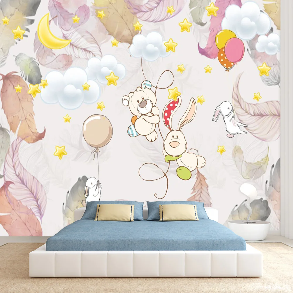 

Removable Peel and Stick Wallpaper Accept for Living Room Kids Baby Cartoon Animal Leaf Contact Paper TV Wall Papers Home Decor