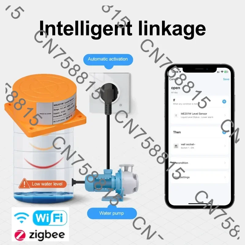 Smart Tank Monitor with Real-Time Alarms, Tuya APP Remote Control,WiFi/ZigBee Ultrasonic Water Level Detector